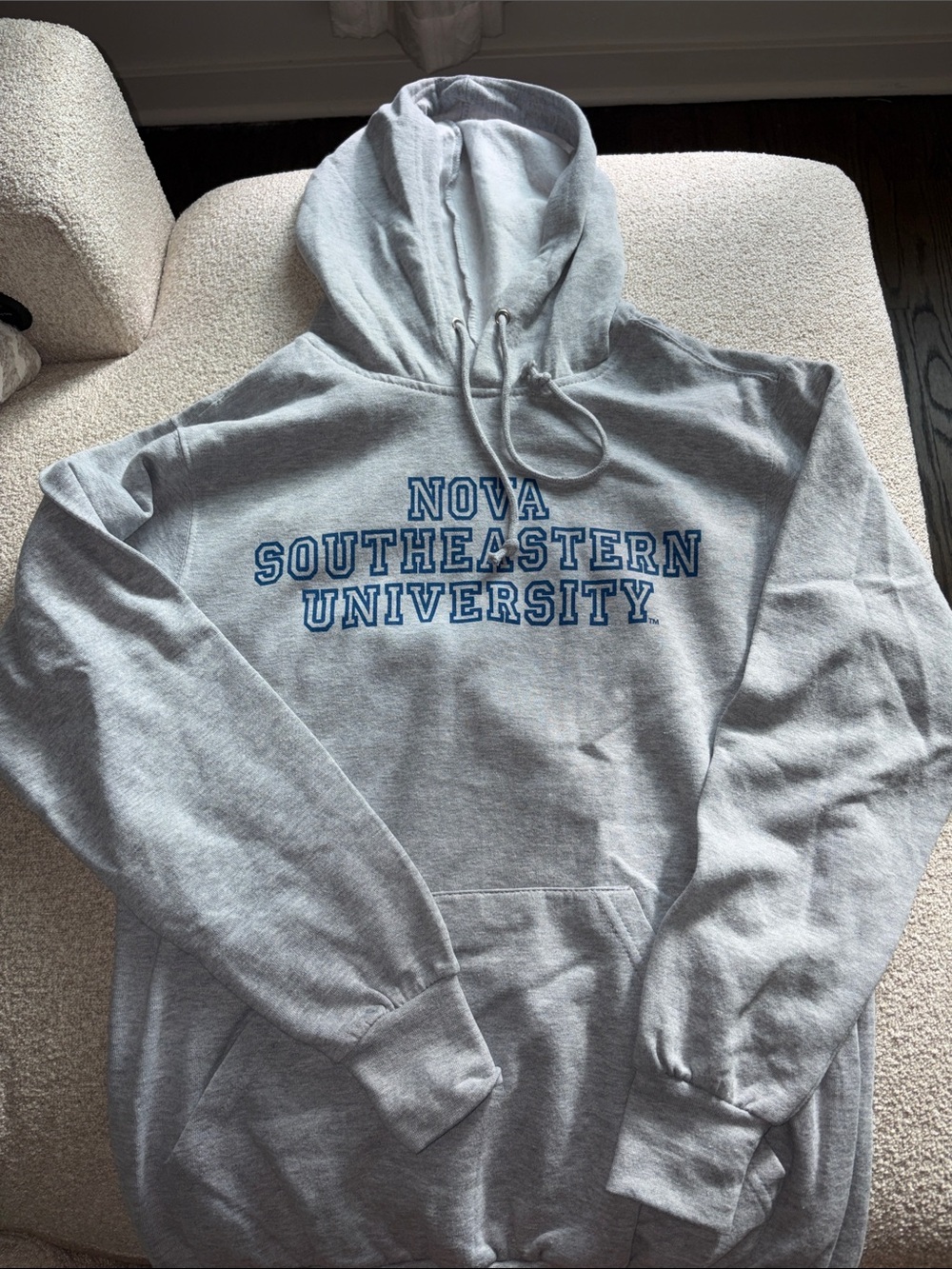 MV Sport Light Gray Nova Southeastern University Hoodie with Blue Lettering
